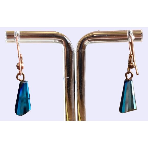Blue Crystal Drop Earrings With Gold Tone Hooks - Picture 2 of 4